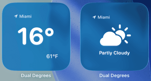 Minimal Temperature and Conditions widgets with tinted styling